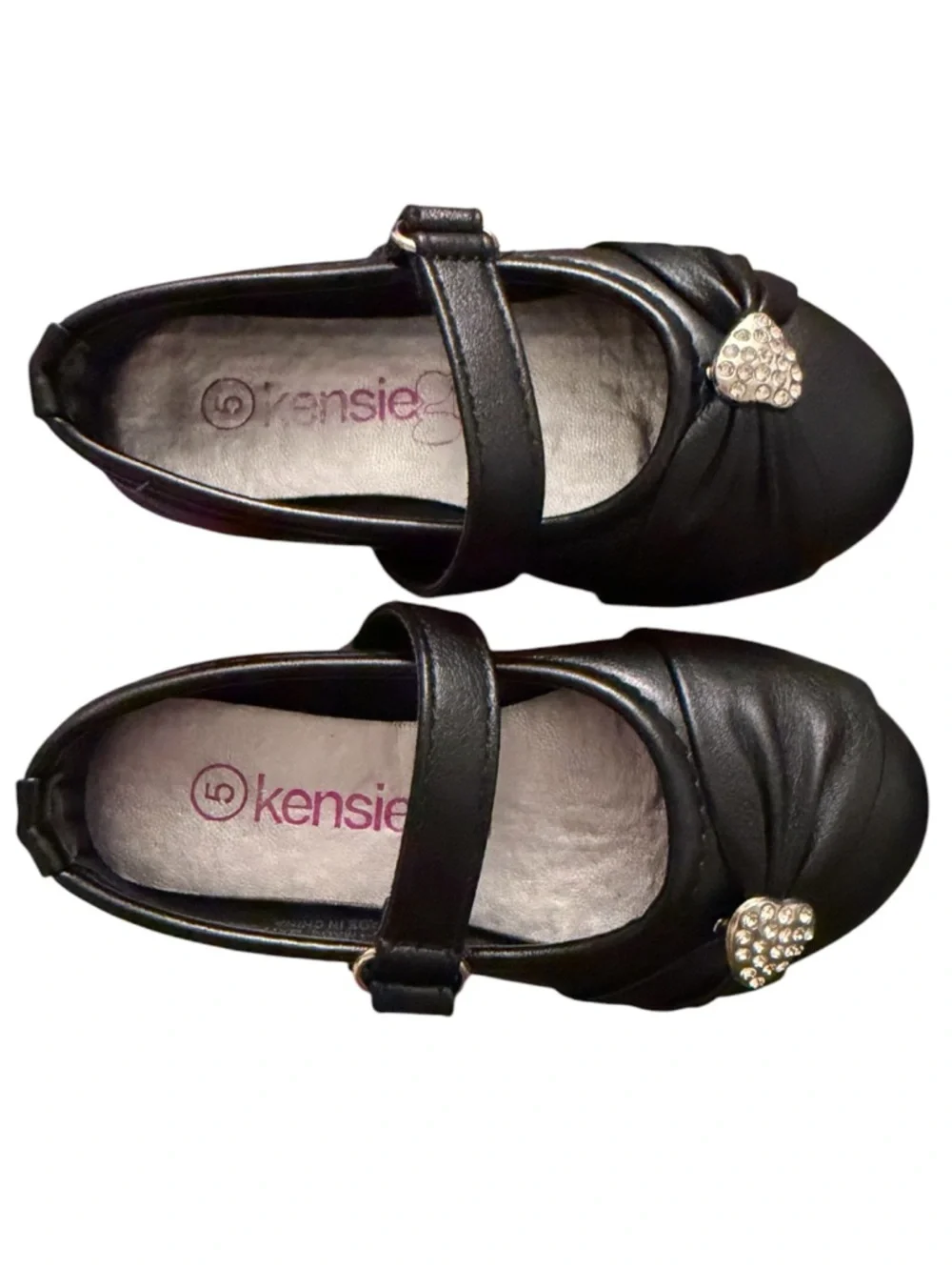 Kensie Girl Black Mary Jane Shoes with Rhinestone Heart Accent